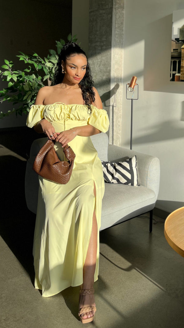 Esther Off Shoulder Front Slit Dress