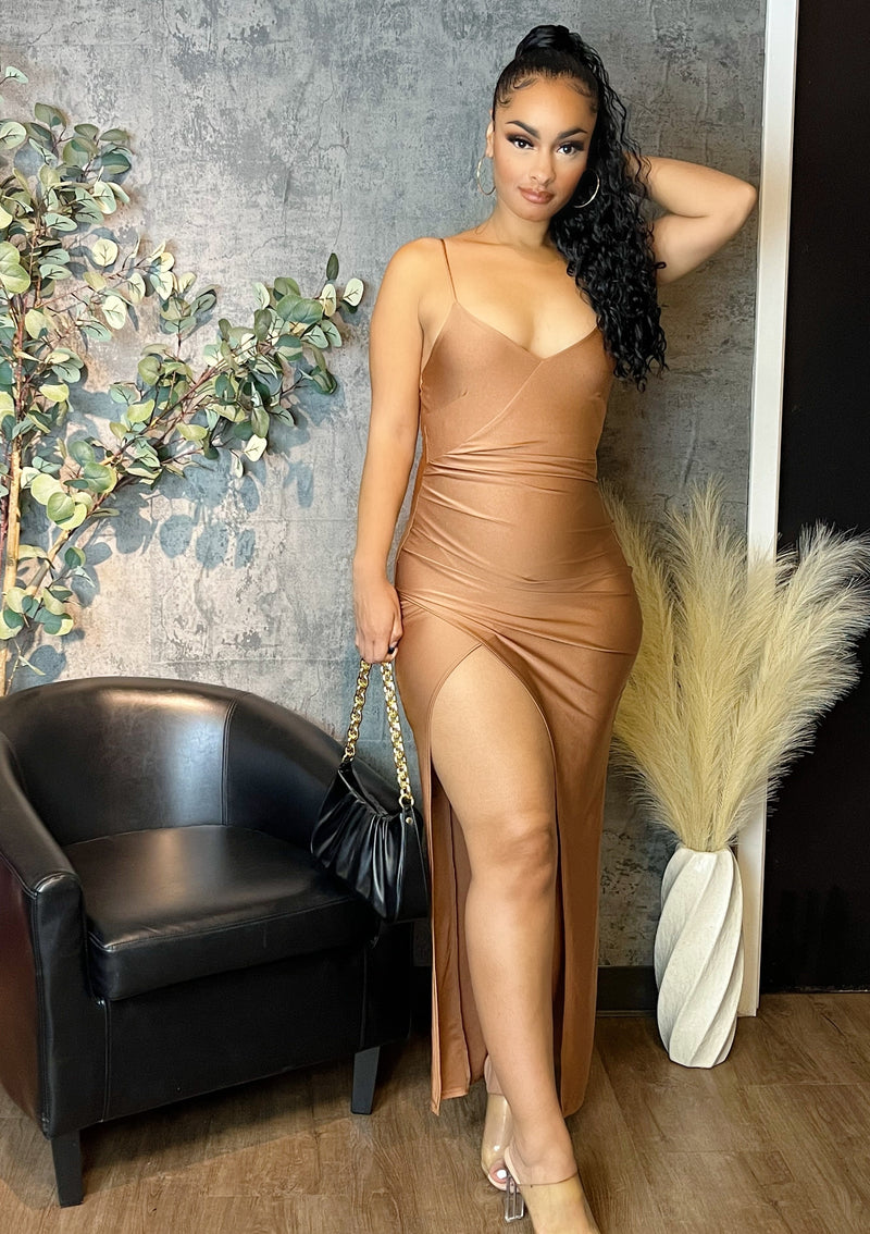 Bronze Slit Maxi Dress