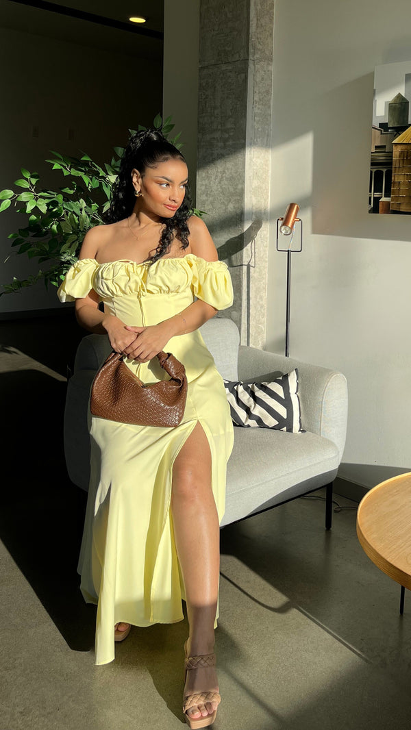 Esther Off Shoulder Front Slit Dress