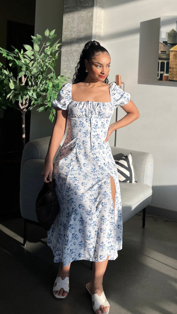Ruth Floral Front Slit Modest Dress
