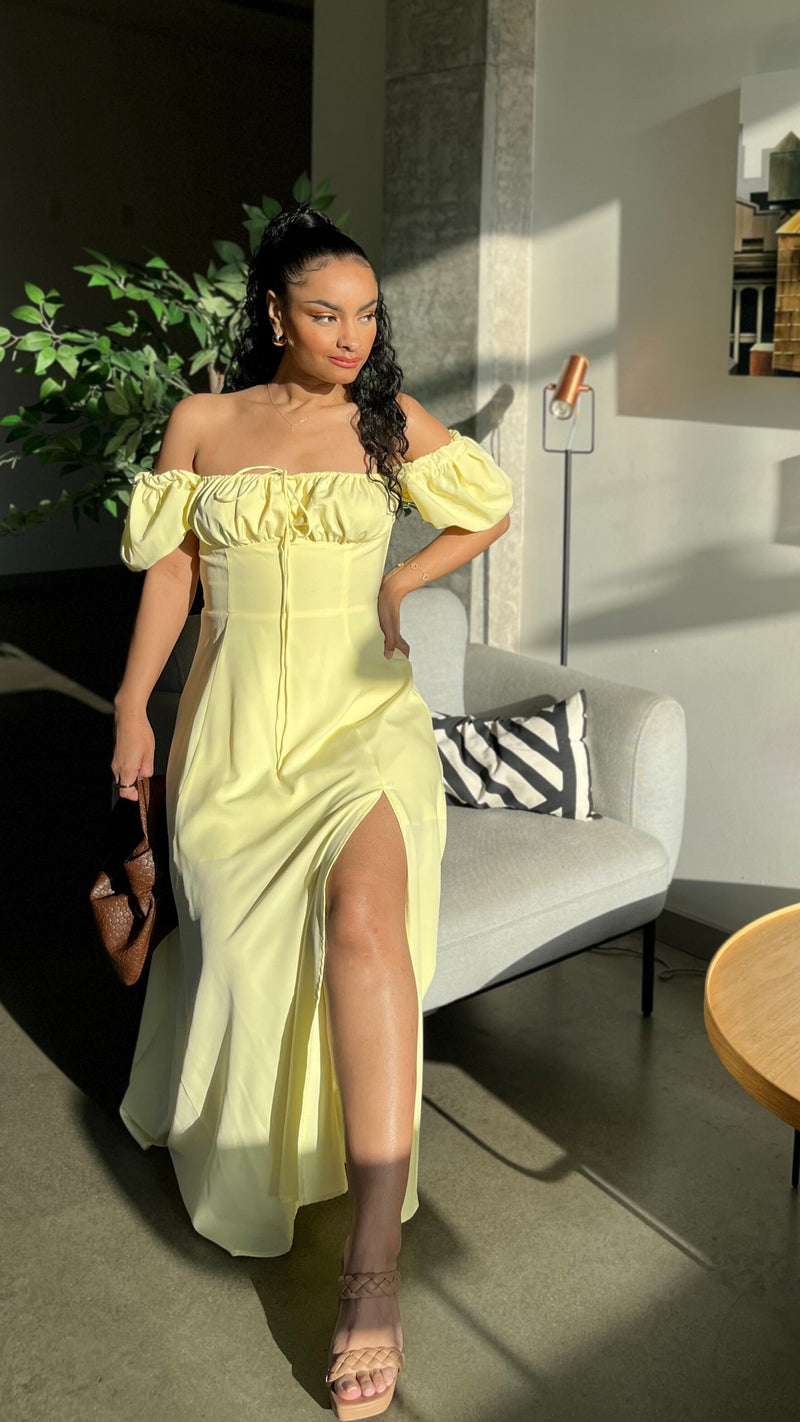Esther Off Shoulder Front Slit Dress
