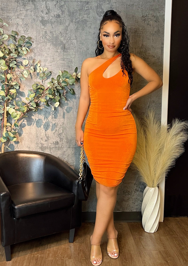 Front Cut-out One Shoulder Dress (Orange)