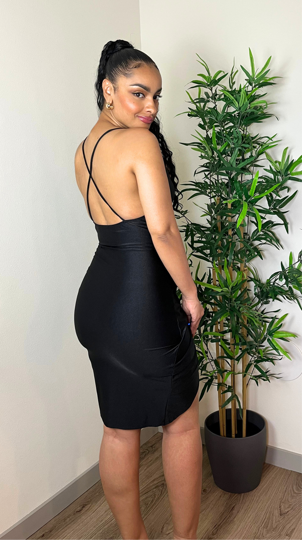 Front Cross Mini Dress (Black)