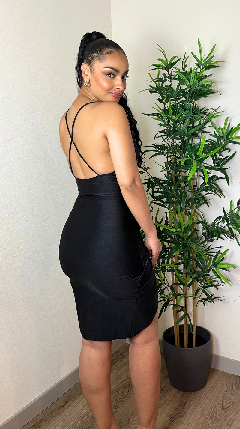 Front Cross Mini Dress (Black)