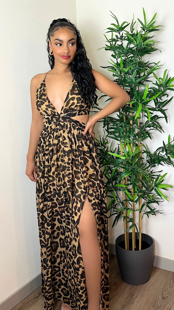 Leopard Cut-Out Maxi Dress