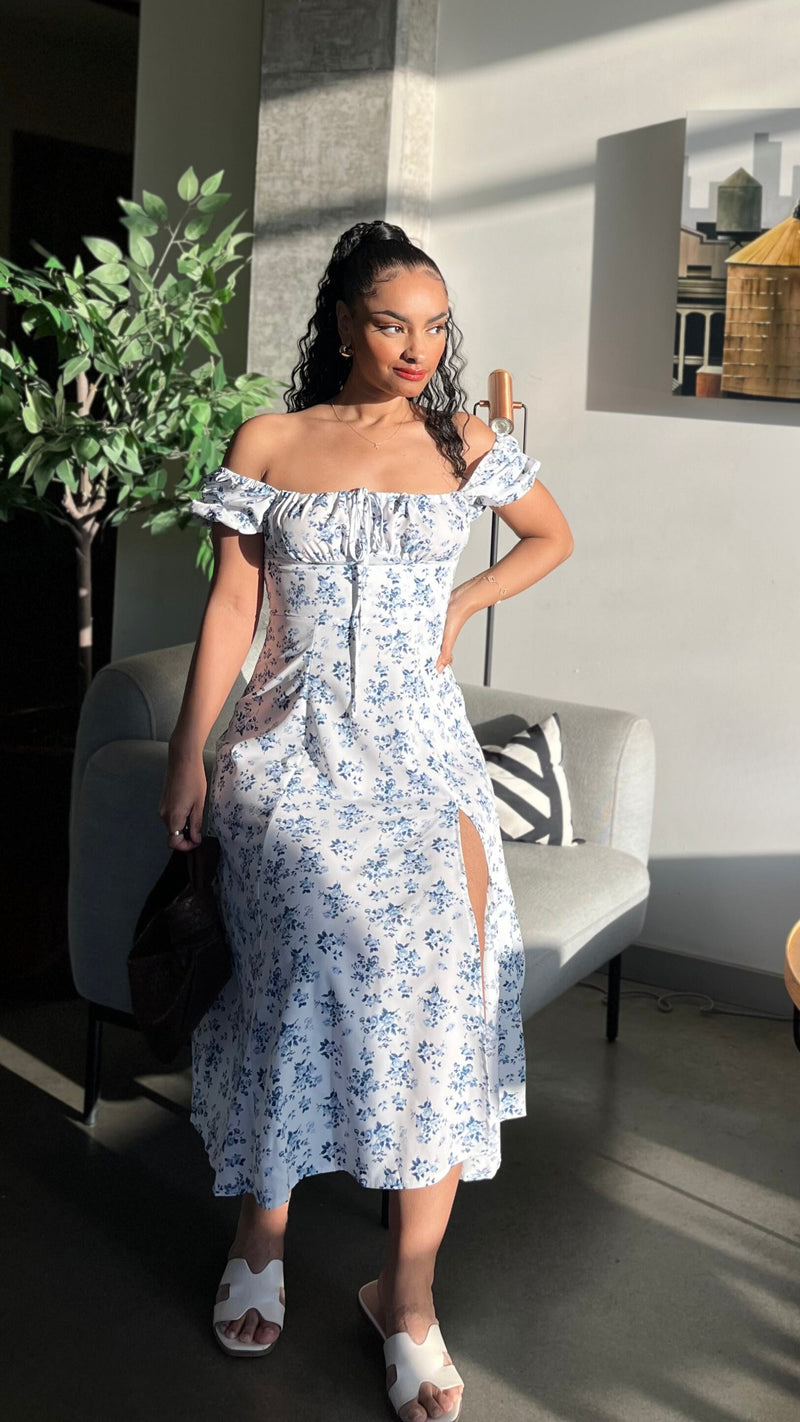 Ruth Floral Front Slit Modest Dress