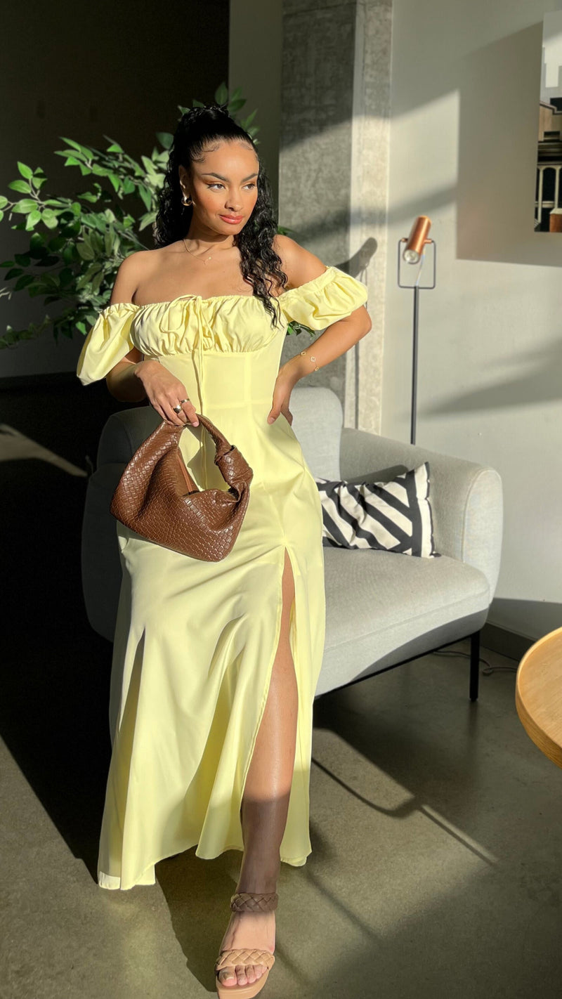 Esther Off Shoulder Front Slit Dress