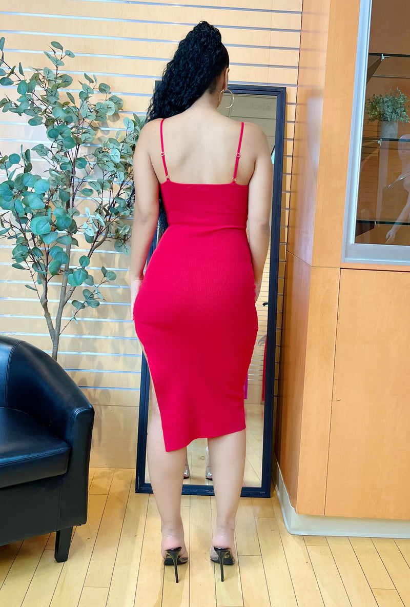 Jessica Side Slit Midi Dress (Red)