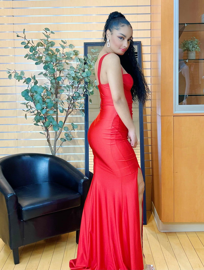 Sweetheart Side Slit Maxi Dress (Red)