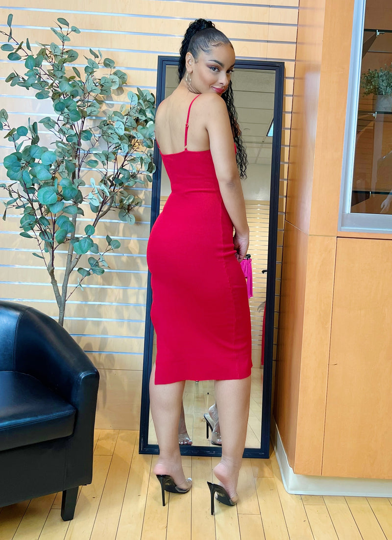 Jessica Side Slit Midi Dress (Red)