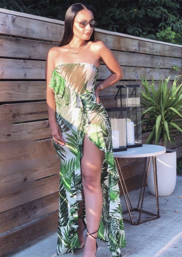 Green Tropical Maxi Dress