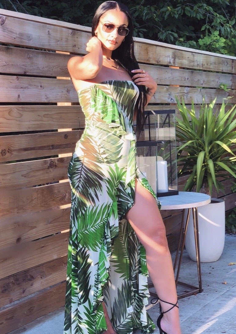 Green Tropical Maxi Dress