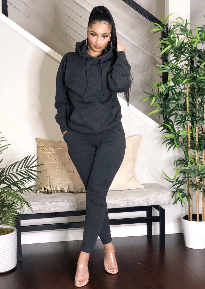 Women's Hoodie And Leggings Set Charcoal Loungewear –